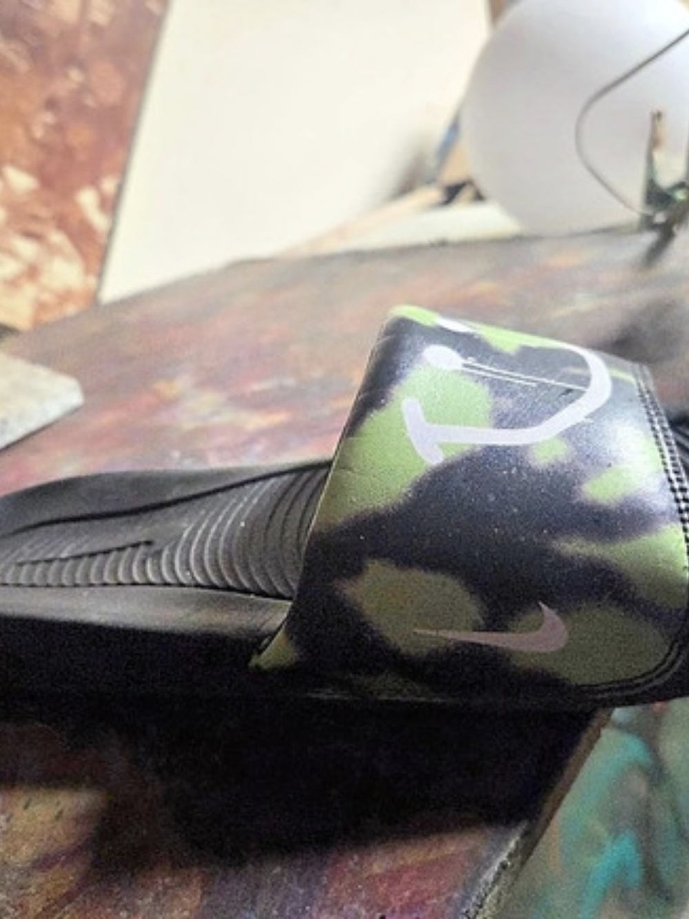 Nike Victori One Print Slide Camo Slide Sandals in Black & Green Like New